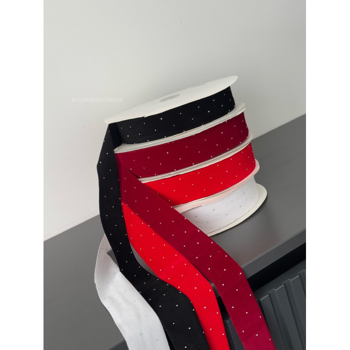 Стрічка оксамитова зі стразами 3.8 см біла