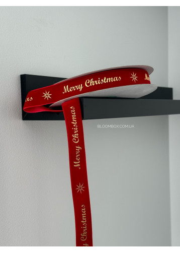 Стрічка оксамитова 2,5 см "Merry Christmas" червона