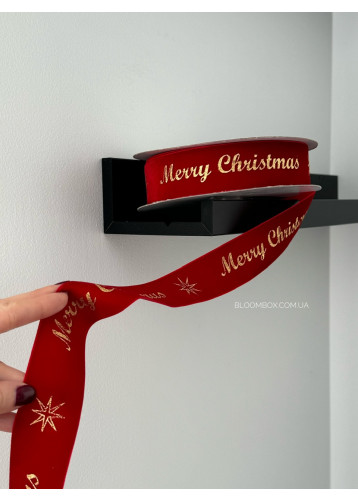 Стрічка оксамитова 4 см "Merry Christmas" червона
