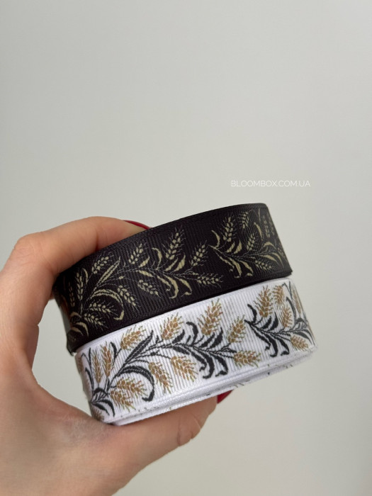 Стрічка репсова з колосками 2,5 см біла