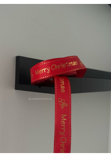 Стрічка репсова 2,5см "Merry Christmas" з ягідкою червона
