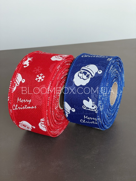 Стрічка-сітка 6,3см "Merry Christmas" D09063 синя
