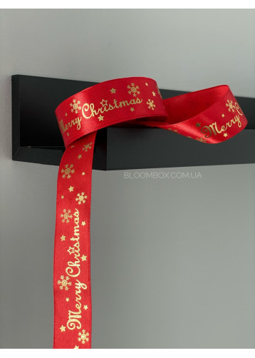Стрічка атласна 2.5см “merry christmas” червона