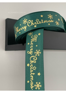Стрічка репсова 2.5см “merry christmas” зелена
