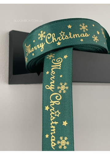 Стрічка репсова 2.5см “merry christmas” зелена