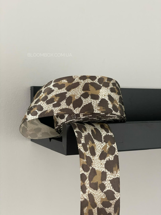 Стрічка атласна “animal print” 4см лео#1 коричнева