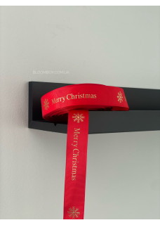 Стрічка репсова 2.5см “merry christmas зі сніжинкою” червона